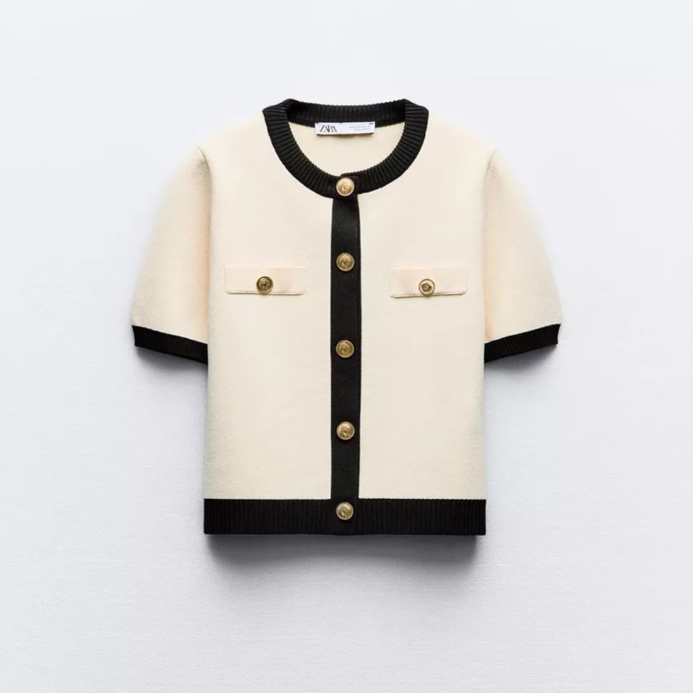 Zara Black and Ecru Cardigan Top